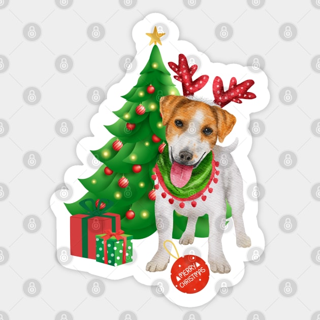 Christmas Jack Russell Sticker by Budwood Designs